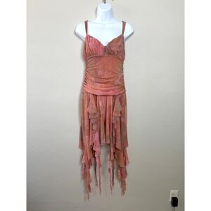 Kimchi Blue Dress Sz L Pink Mesh Overlay Ruched Swingy Fairycore Summer Party